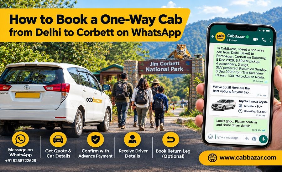 Book a One-Way Cab from Delhi to Corbett on WhatsApp