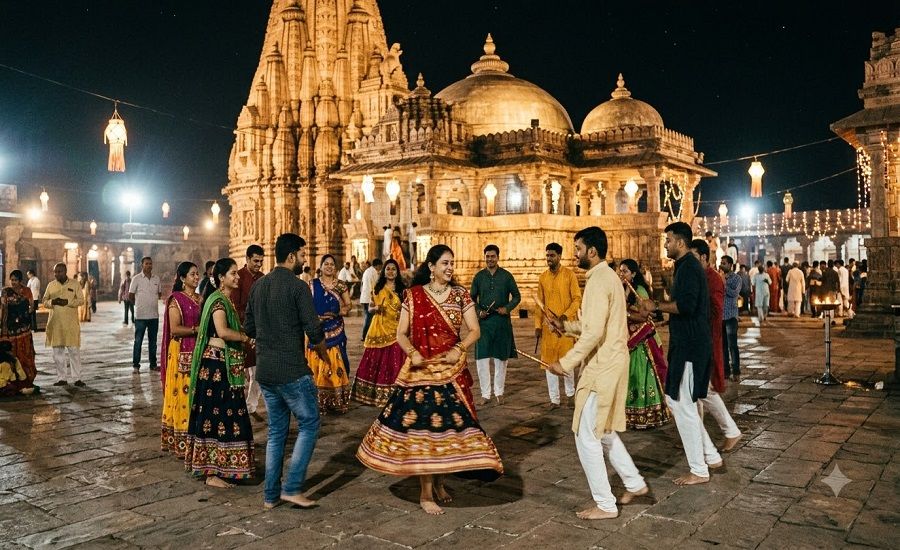 Devotees dancing Garba at Temple